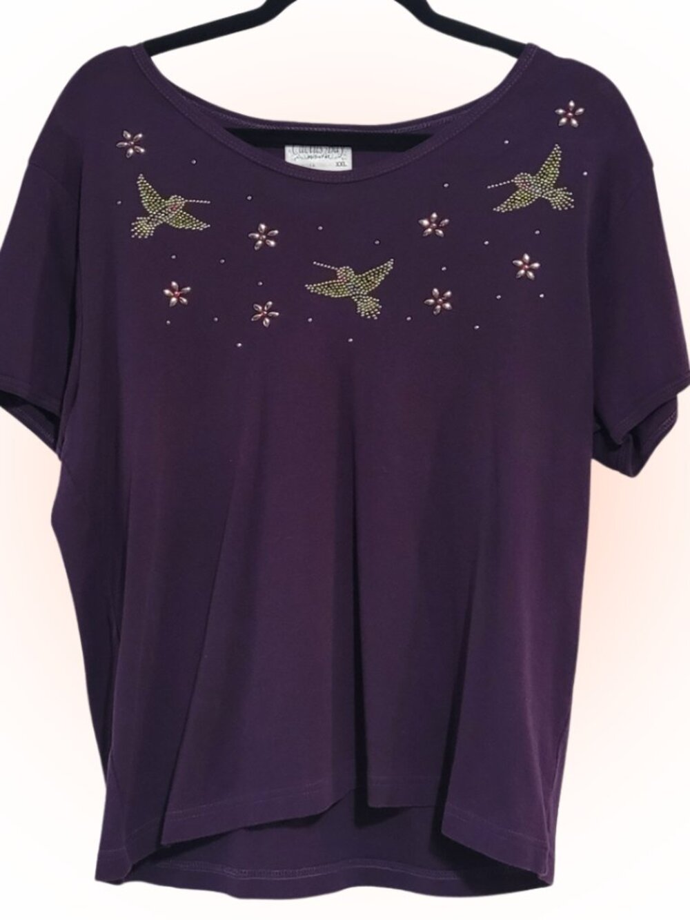 MADE IN USA COTTON MCBLING HUMMINGBIRDS EMBELLISHED T-SHIRT EUC 2X XXL